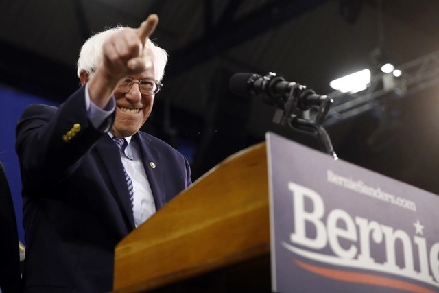 Bernie Sanders durante su discurso ante sus seguidores en la ciudad de Manchester, New Hampshire. Foto Ap
