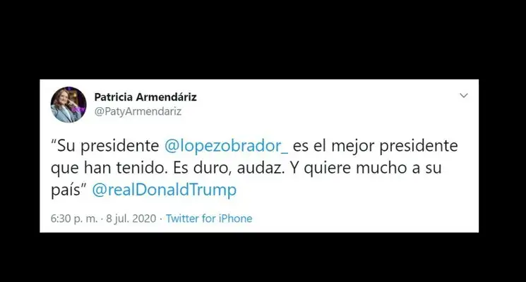 Tuit publicado por la empresaria Patricia Armendáriz Guerra en su cuenta de Twitter @PatyArmendariz