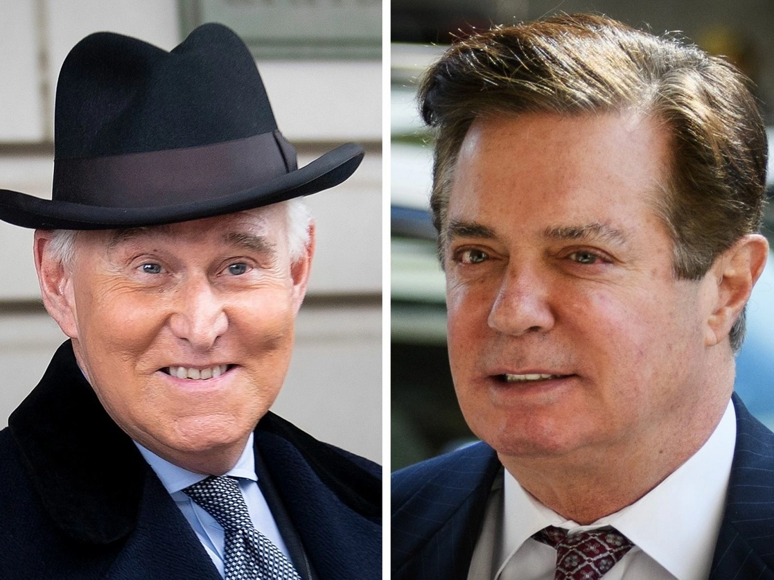 En la lista de otros 26 indultados y/o conmutados por el presidente Donald Trump están Roger Stone (izquierda), asesor y amigo personal del magnate, y Paul Manafort, quien fue su jefe de campaña en 2016. Fotos Afp 