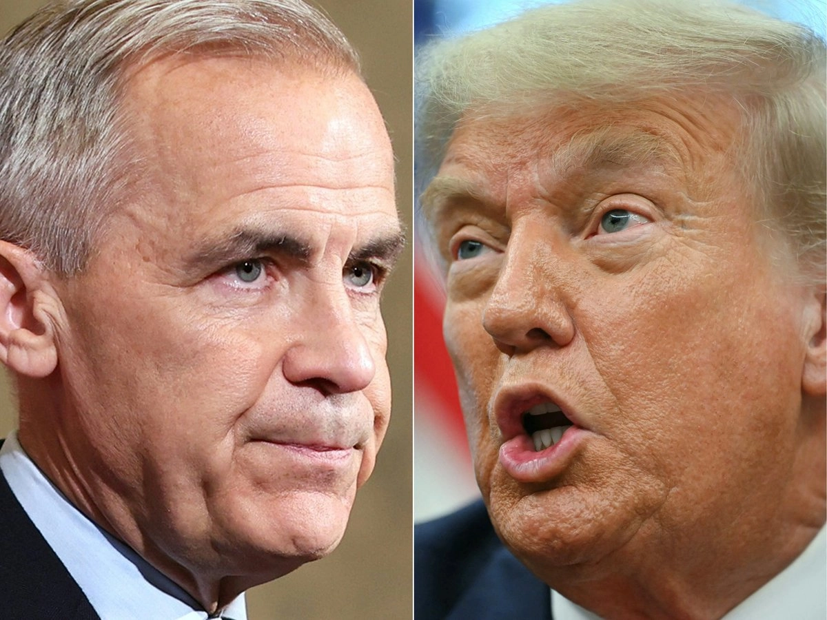 El primer ministro canadiense, Mark Carney, y el mandatario estadunidense, Donald Trump, en imágenes de archivo. Foto 