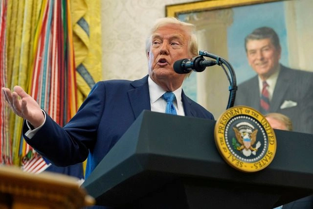 El presidente de EU, Donald Trump durante una conferencia de prensa este 22 de abril de 2025. Foto 