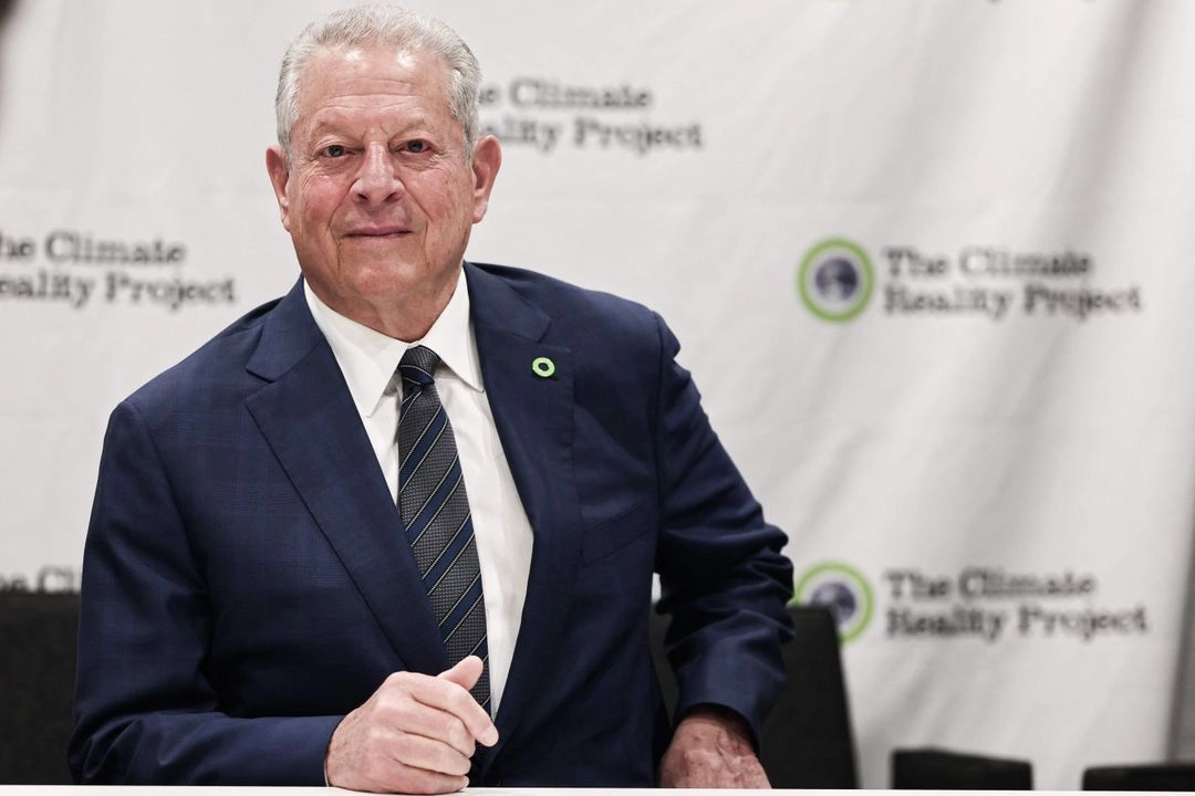 El ex vicepresidente de Estados Unidos Al Gore durante una conferencia de prensa en el marco de una reunión de la ONG "The Climate Reality Project" en París, el 29 de marzo de 2025.