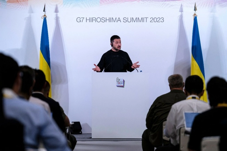 Volodimyr Zelensky, durante su participación en la cumbre del G7 en Hiroshima, Japón. Foto Afp 