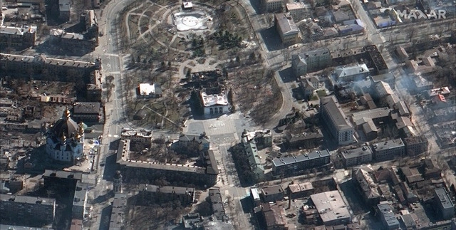 Imagen satelital de la ciudad de Mariúpol, Ucrania destruida por los bombardeos rusos. Foto Ap