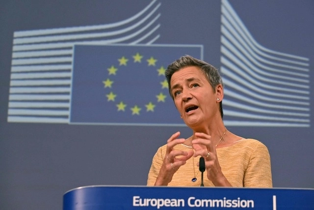 La comisaria europea para la Competencia, Margrethe Vestager durante conferencia de prensa. Foto Afp