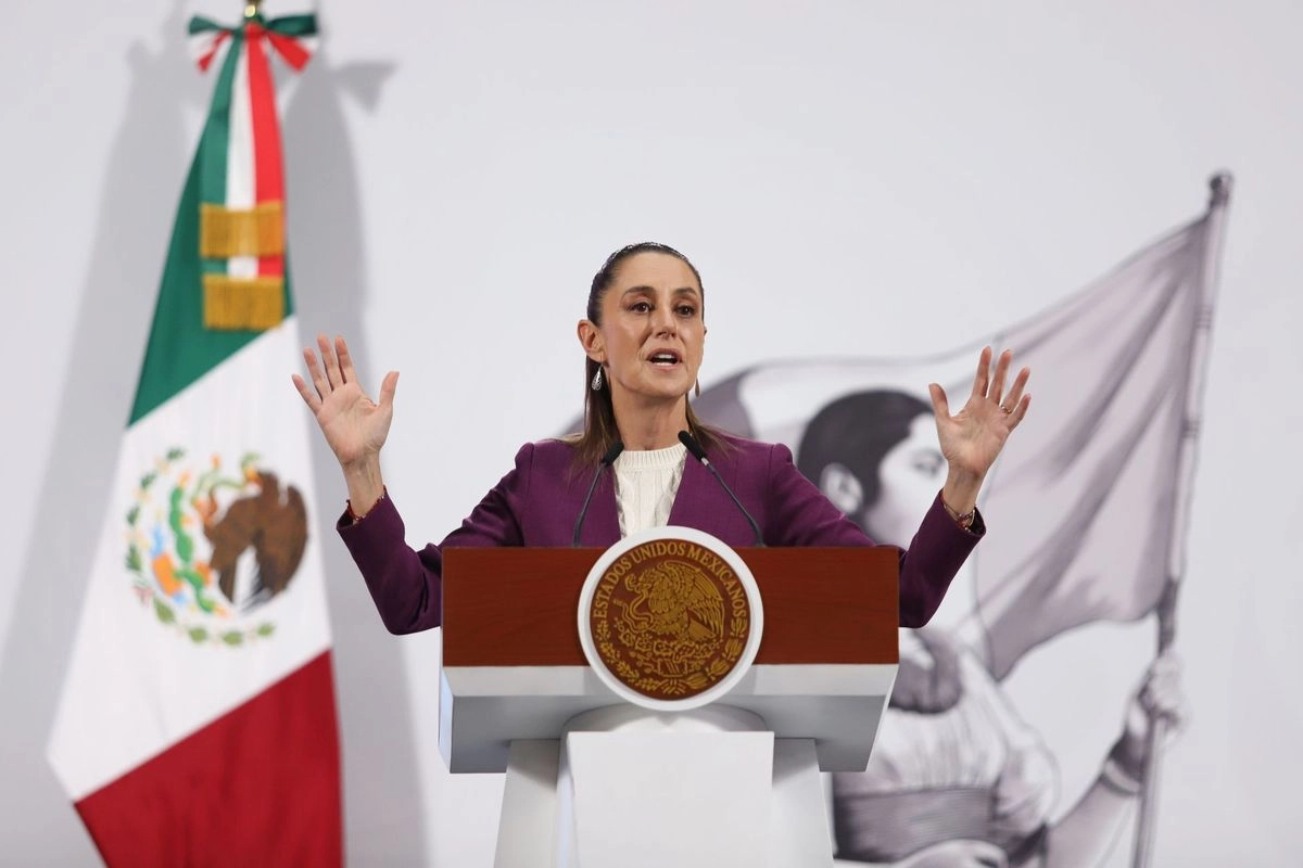 La presidenta Claudia Sheinbaum durante su conferencia de este jueves 14 de agosto, desde Palacio Nacional 