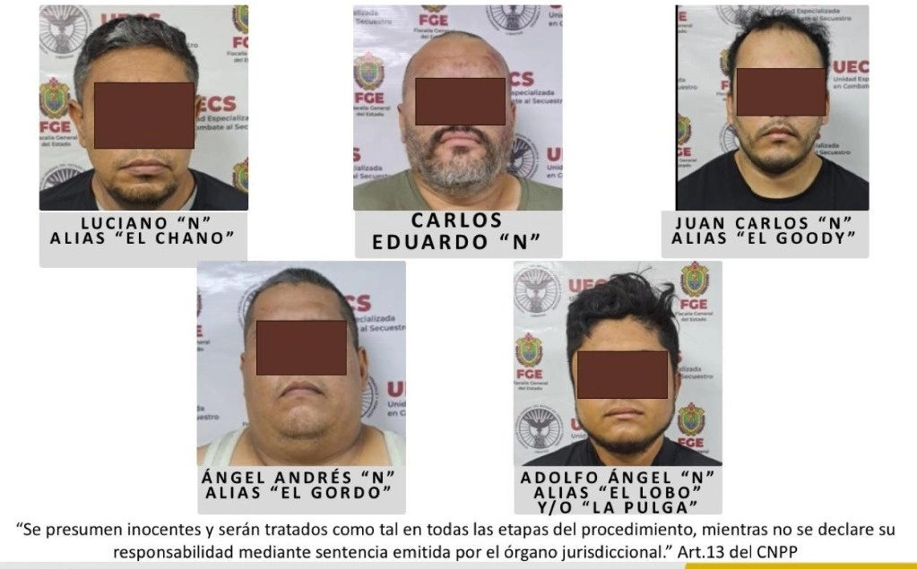 Cinco presuntos secuestradores de un grupo de migrantes fueron imputados a un año de prisión preventiva para investigar el delito. Foto Fiscalía Veracruz