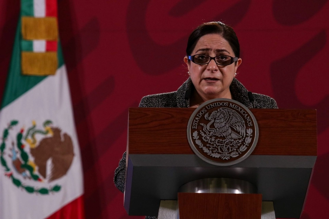 Laura Velázquez, coordinadora nacional de Protección Civil, informa en la conferencia presidencial del 3 de noviembre de 2020 sobre el impacto de las lluvias en Tabasco. Foto Cuartoscuro