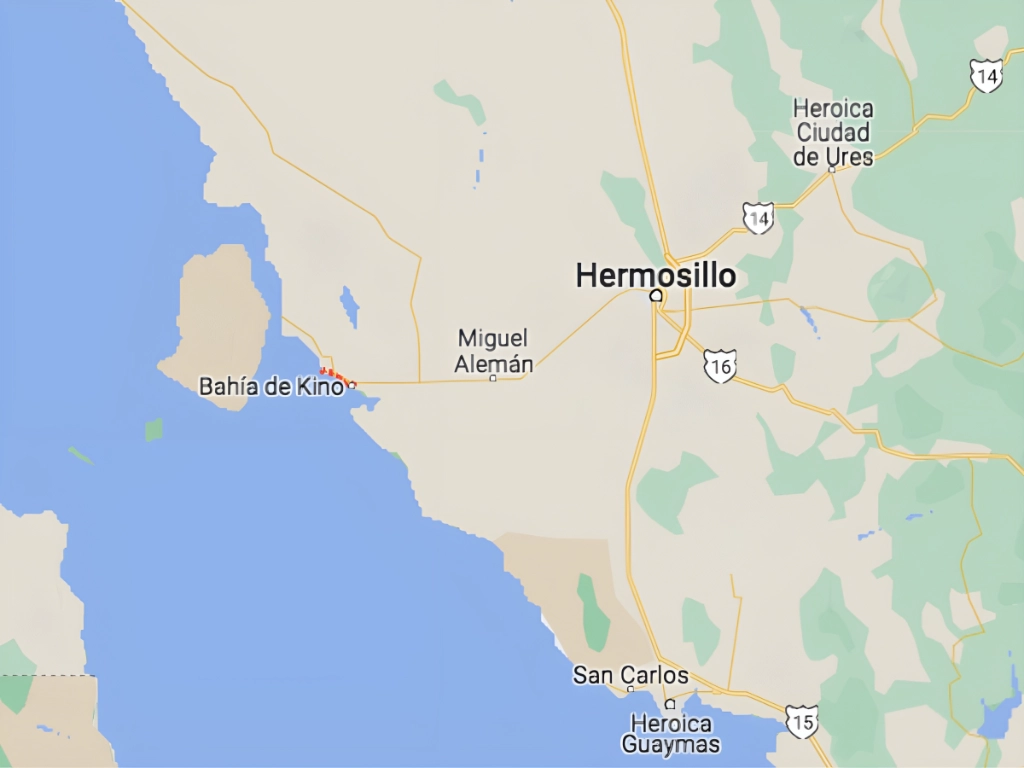 Los hechos ocurrieron la mañana de este martes alrededor de 08:00 horas en la intersección Cero Norte, Kilómetro 47 de la carretera Bahía de Kino - Hermosillo. Imagen tomada de Google Maps