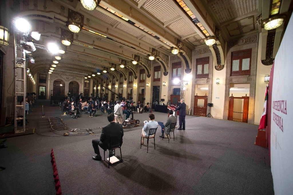 Durante la conferencia de prensa del presidente López Obrador la mañana de este 25 de septiembre. Foto Presidencia 