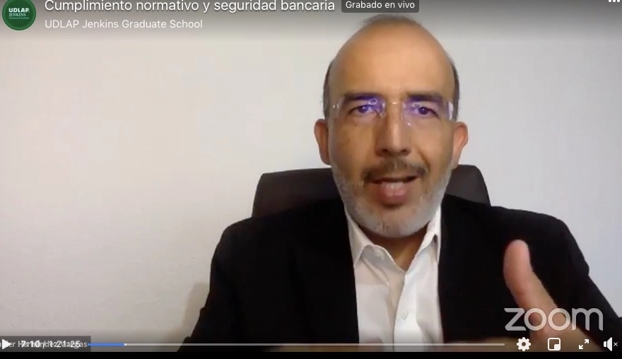 Javier Hernández Vargas, director ejecutivo de Seguridad e Inteligencia de Grupo Financiero Banorte durante el foro virtual. Foto Especial
