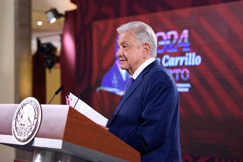 El presidente, Andrés Manuel López Obrador, en su conferencia matutina desde Palacio Nacional, el 21 de agosto de 2024. Foto Presidencia