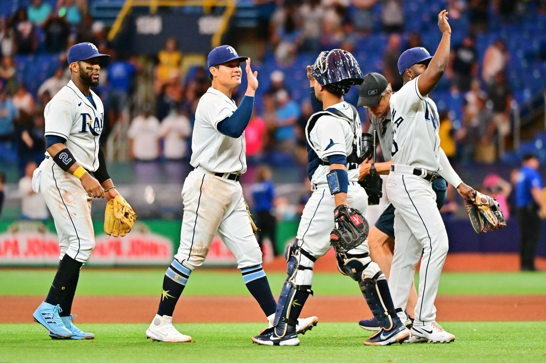 Jugadores de los Rays celebran su triunfo. Foto Afp