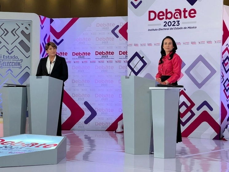 Imagen del primer debate entre Delfina Gómez y Alejandra del Moral, aspirantes a la gubernatura de Edomex, realizado el 20 de abril de 2023. Foto Cuartoscuro