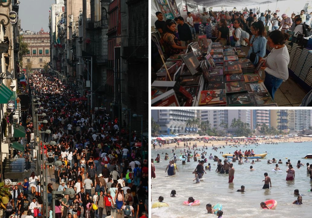 La calle peatonal de Madero y el Monumento a la Revolución, donde se realiza el 19 Gran Remate de Libros, Discos y Películas (hasta el 20 de abril, de 11 a 21 horas), tuvieron gran afluencia de visitantes, lo mismo que las playas de Acapulco, destino turístico que va recuperándose de los destrozos causados por los huracanes Otis y John. Fotos 
