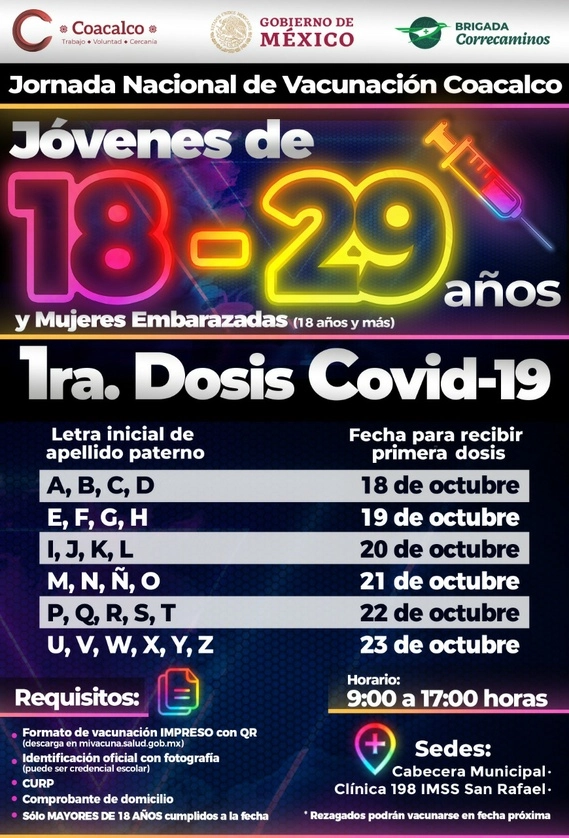 Esta semana, de lunes a sábado iniciará la jornada de vacunación contra el Covid-19 en Coacalco. Foto La Jornada