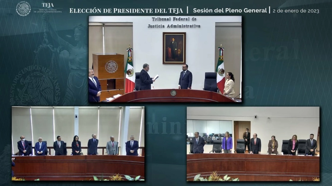Toma de protesta de Guillermo Valls Esponda como nuevo presidente del TFJA. Imagen tomada de twitter @JulietDelrio