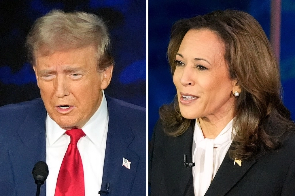 El expresidente Donald Trump, candidato presidencial republicano, izquierda, y la vicepresidenta candidata presidencial demócrata Kamala Harris durante un debate presidencial de ABC News en el Centro Nacional de la Constitución. Foto Ap / Archivo