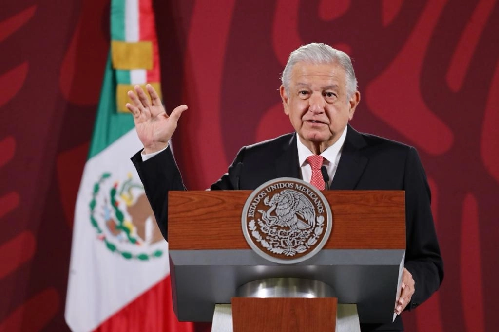 El presidente de México Andrés Manuel López Obrador durante su conferencia matutina en Palacio Nacional, en la Ciudad de México, el 9 de marzo de 2022. Foto Roberto García Ortiz