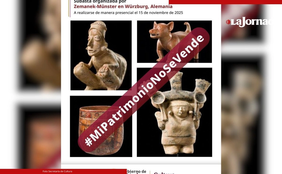 Imagen de algunas de las piezas contempladas en la subasta de la casa Zemanek-Münters. “El patrimonio arqueológico de México es un testimonio vivo de la grandeza de las civilizaciones que nos antecedieron” y su venta “atenta contra la memoria de los pueblos”, expuso la funcionaria federal.