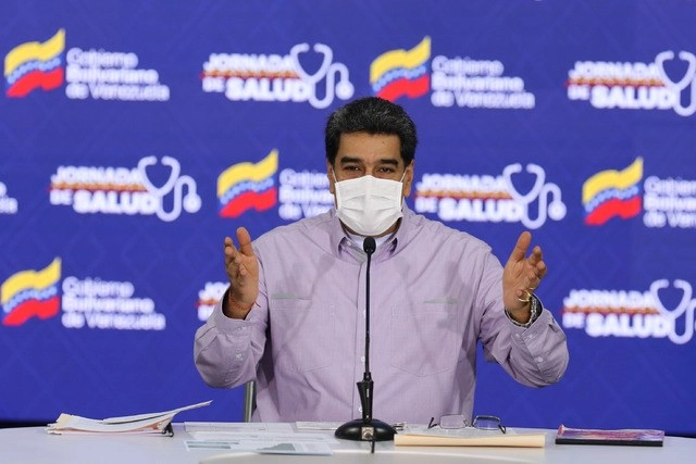 El presidente venezolano, Nicolás Maduro, durante un mensaje televisado ayer en Caracas. Foto Xinhua 
