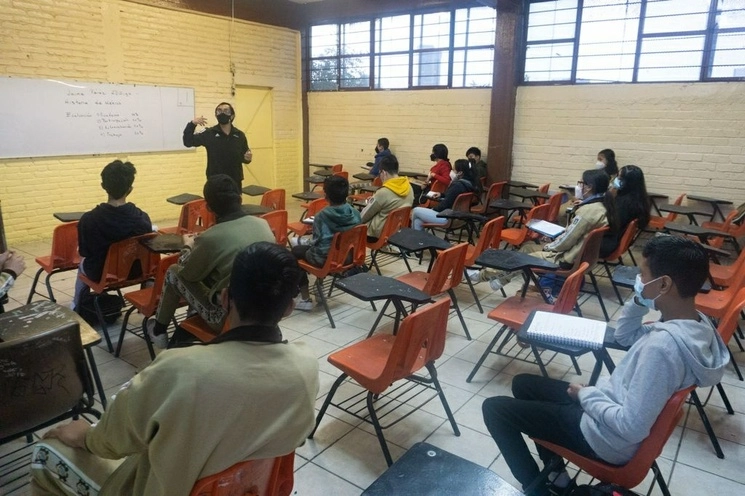 Un salón de clases en la Secundaria Técnica N° 11 "Dr. Manuel Sandoval Vallarta, en la alcaldía Álvaro Obregón, el 30 de agosto de 2021. Foto Pablo Ramos