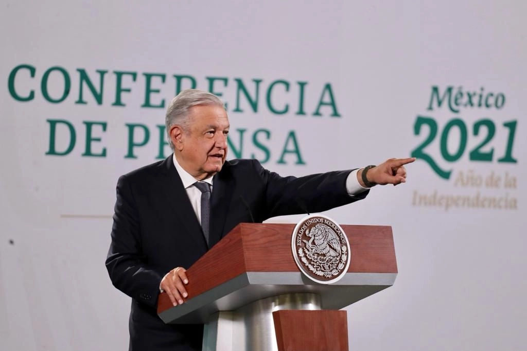 El presidente Andrés Manuel López Obrador durante la conferencia de prensa matutina en Palacio Nacional, el 14 de octubre de 2021. Foto Roberto García Ortiz




