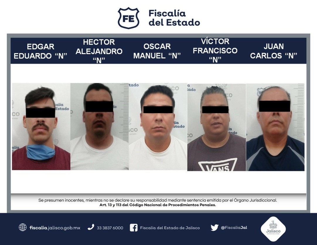 Esta es la ficha de los detenidos, que fue difundida por las autoridades. Foto @FiscaliaJal 