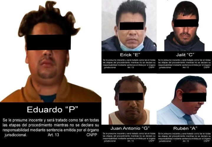 Los cinco vinculados a proceso controlaban la distribución de drogas, robo de combustible, cobro de “derecho de piso”, extorsiones y otros delitos en la zona de San Martin Texmelucan, Puebla, y en algunos municipios de Tlaxcala, de acuerdo con información gubernamental, el 5 de febrero de 2021. Imagen tomada del Twitter de @FGRMexico