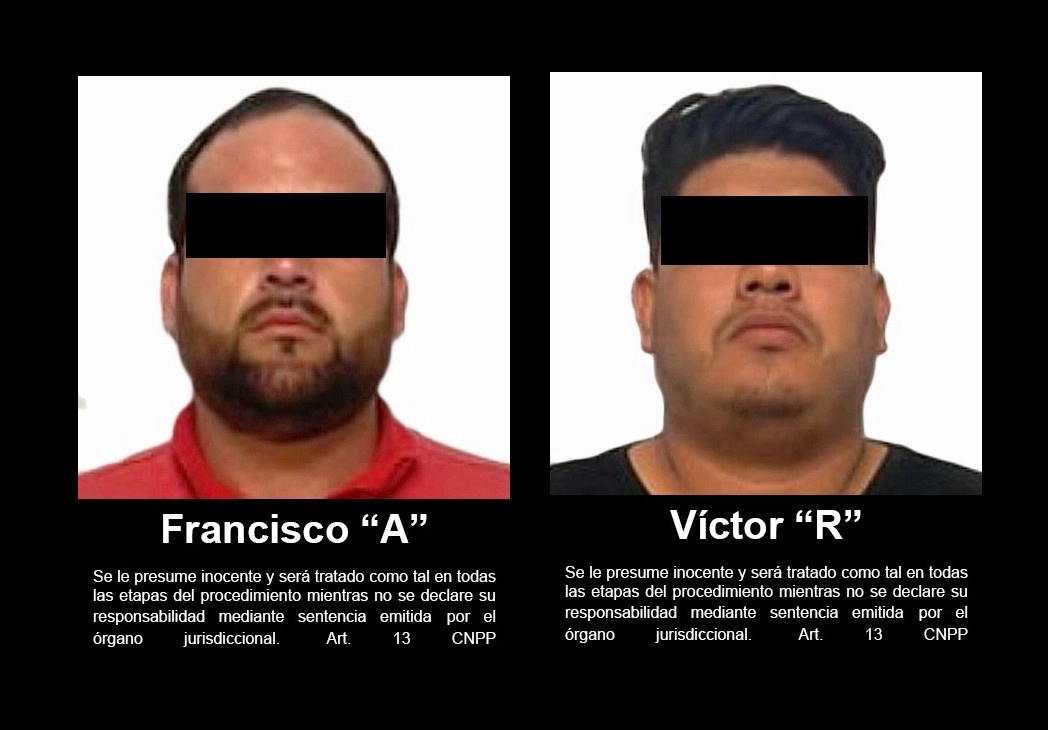 Víctor Alfonso Rea Martínez y Francisco Javier Aguirre Méndez fueron detenidos en las inmediaciones de la colonia El Refugio en Tijuana, Baja California. Fotos cortesía de la FGR
