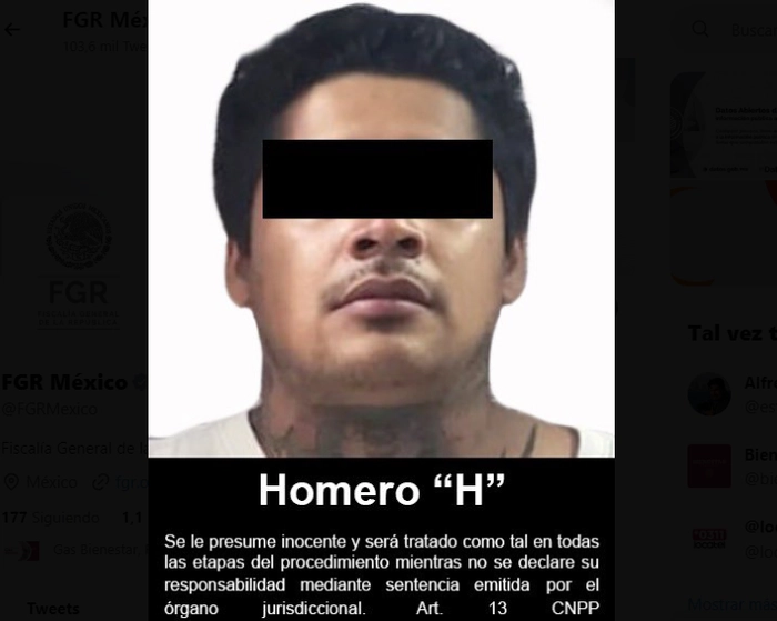 Ficha con los datos de Homero 'H'.  Foto tomada de Twitter @FGRMexico
