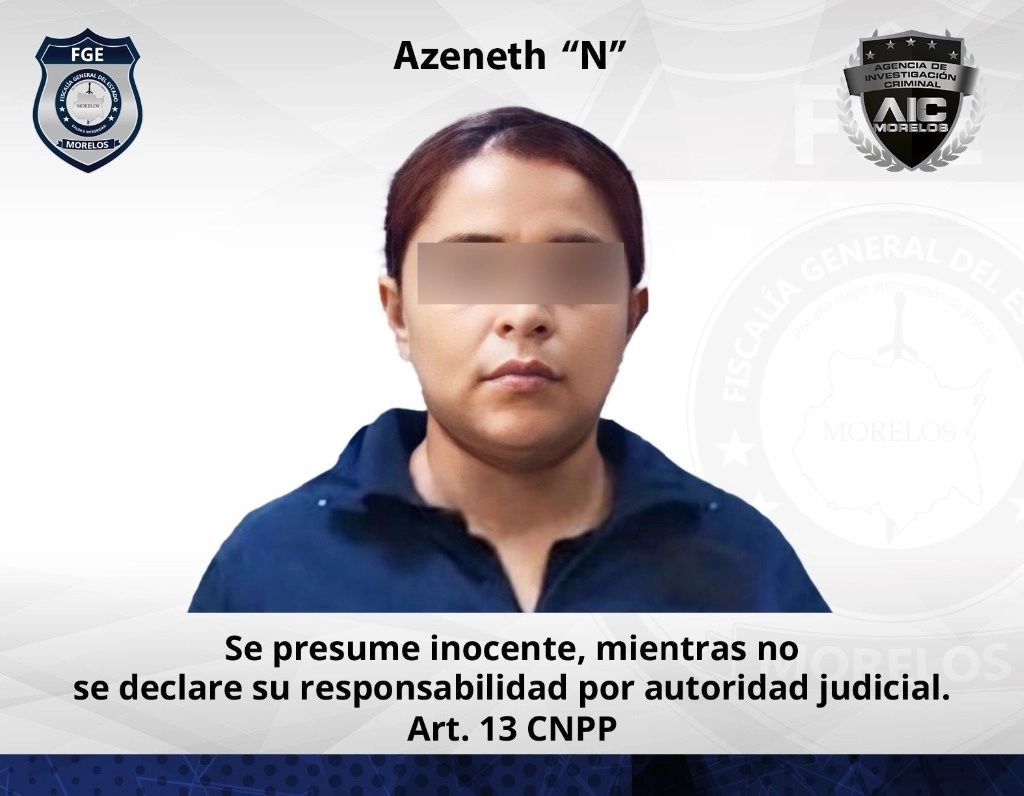 La agente municipal Azeneth “N” fue vinculada a proceso por su supuesta participación en el delito de feminicidio contra su jefa y comandante de la policía de Jiutepec, Diana N, ejecutada el pasado 24 de agosto. Foto cortesía de la FGE