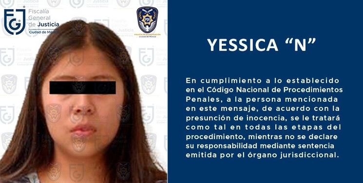 Yessica Alejandra N fue vinculada a proceso  por su probable participación en el delito de feminicidio. Foto FGJ