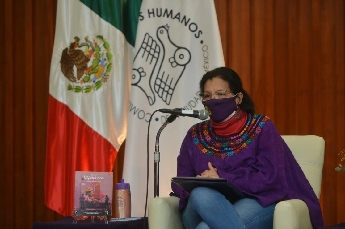 Nashieli Ramírez, presidenta de la Comisión de Derechos Humanos de la Ciudad de México, durante conferencia. Foto CDHCDMX / Archivo

