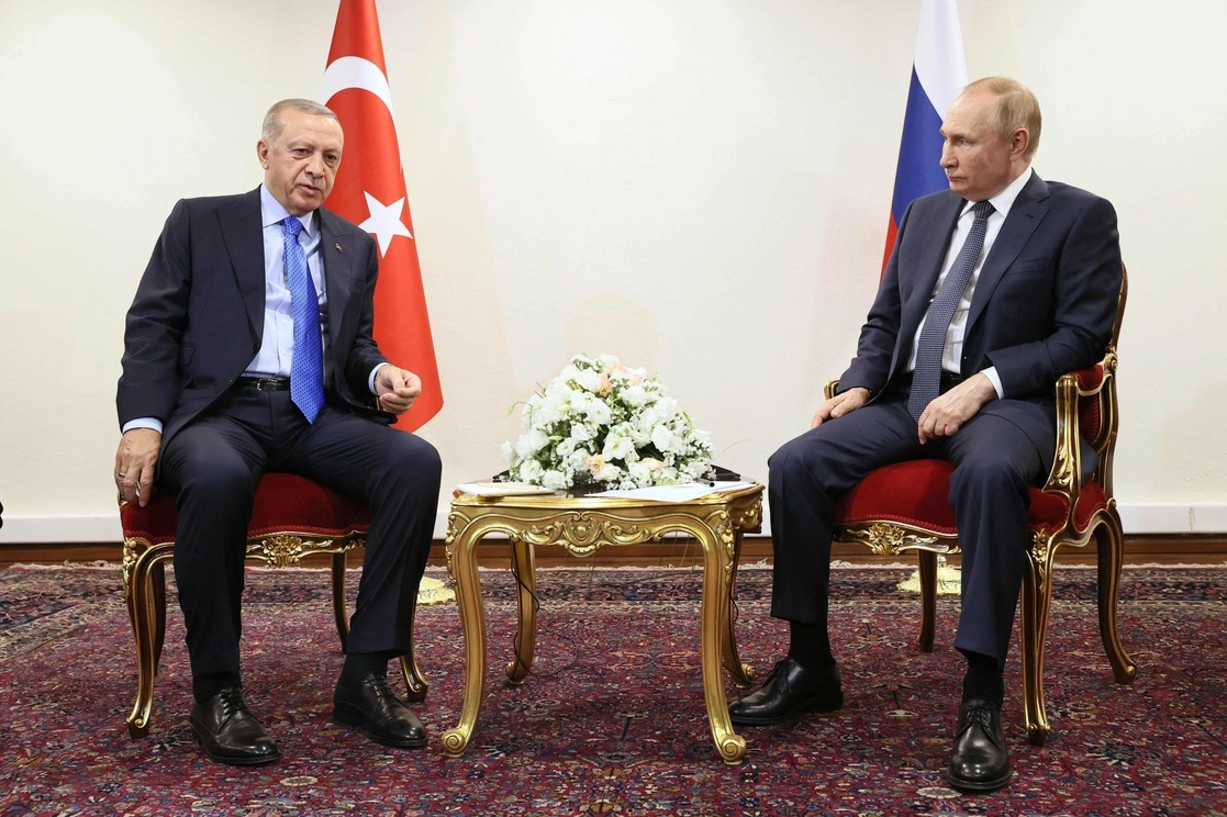 El presidente ruso, Vladimir Putin, y su par turco, Tayyip Erdogan, hoy en Teherán. Foto Afp