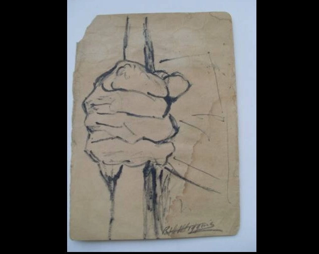 Imagen de uno de los 216 dibujos de la serie dedicada a los albañiles, donada a la Facultad de Arquitectura de la UNAM. Foto cortesía de Lucila Rousset
