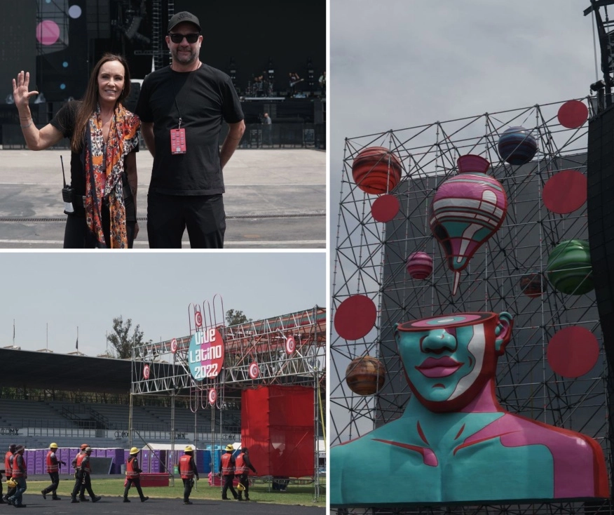 Al menos 3 mil personas entre técnicos, operadores y productores ultiman detalles para dejar listas las atracciones y los espacios destinados a la música en el Foro Sol. En imagen superior, directivos del Festival Vive Latino, Lourdes Skipsey Jordi Puig. Foto Pablo Ramos