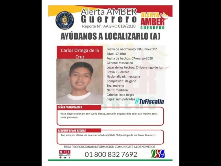 La Fiscalía General del Estado activó la alerta Amber para solicitar la colaboración de la ciudadanía para su ubicación. Foto tomada de Twitter @FGEGuerrero