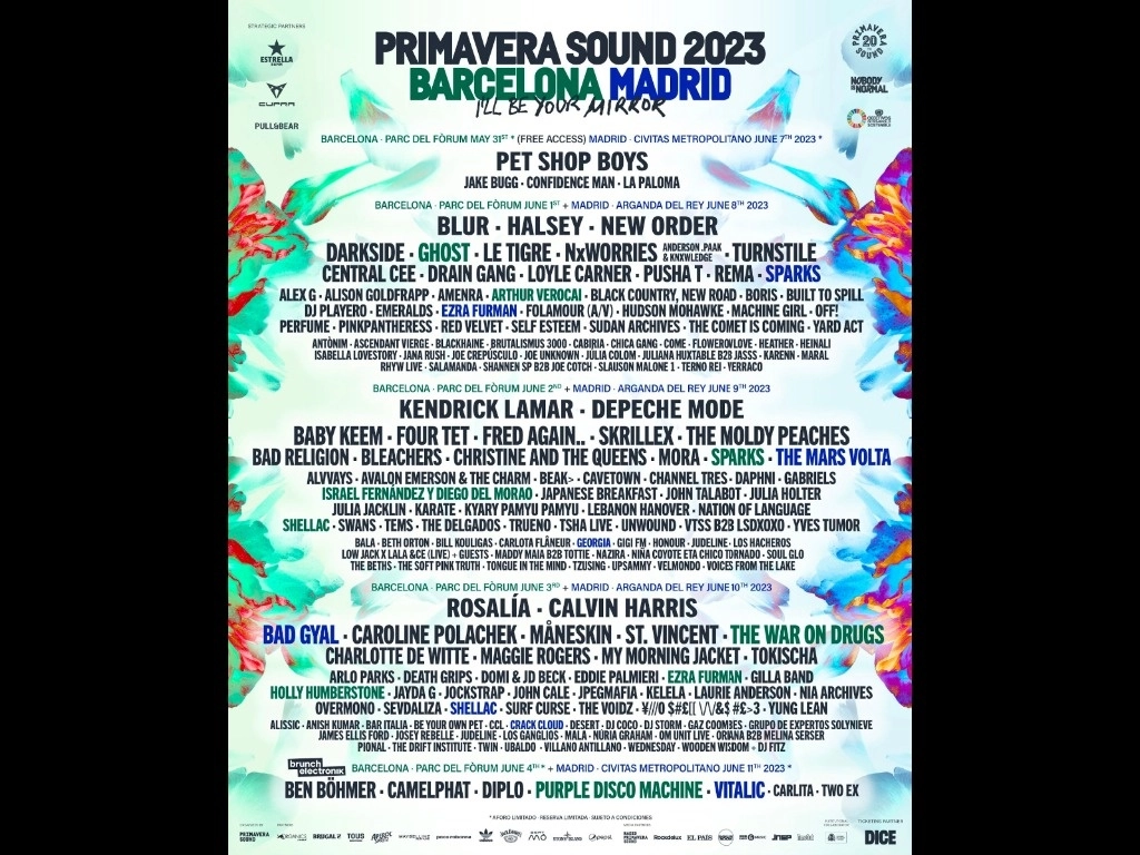 El elenco que se presentará en el Festival Primavera Sound en España este año. Foto Europa Press