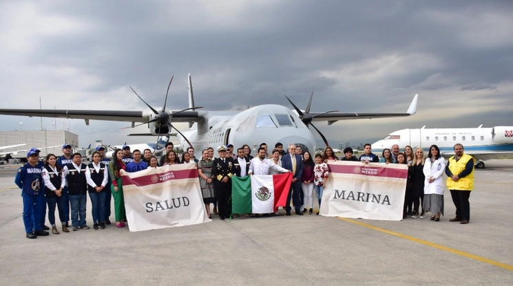 Luego de 20 días de labores en Chile, regresó la misión médica que México envió para apoyar en el combate al brote sin precedente de virus respiratorio sincitial, el 26 de julio de 2023. Foto tomada de Twitter @SEMAR_mx
