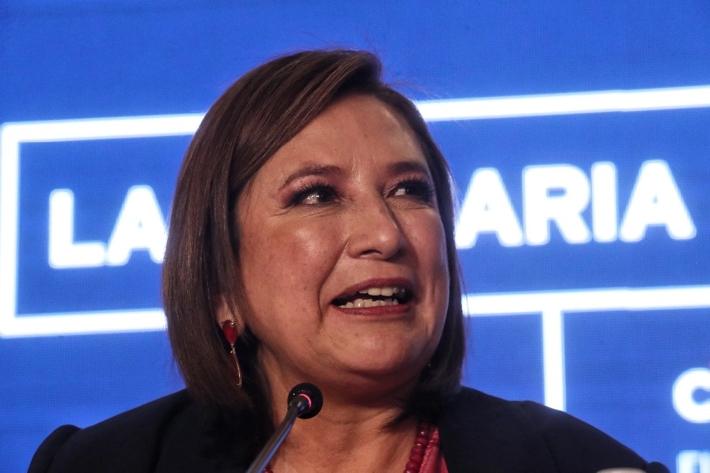 Xóchitl Gálvez, candidata presidencial de la coalición Fuerza y Corazón por México (PAN, PRI y PRD), durante la plenaria de Citibanamex el 7 de marzo de 2024. Foto Marco Peláez