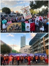 Pueblo de Xoco en protesta y trabajadores de una obra. Foto Luis Castillo/ archivo