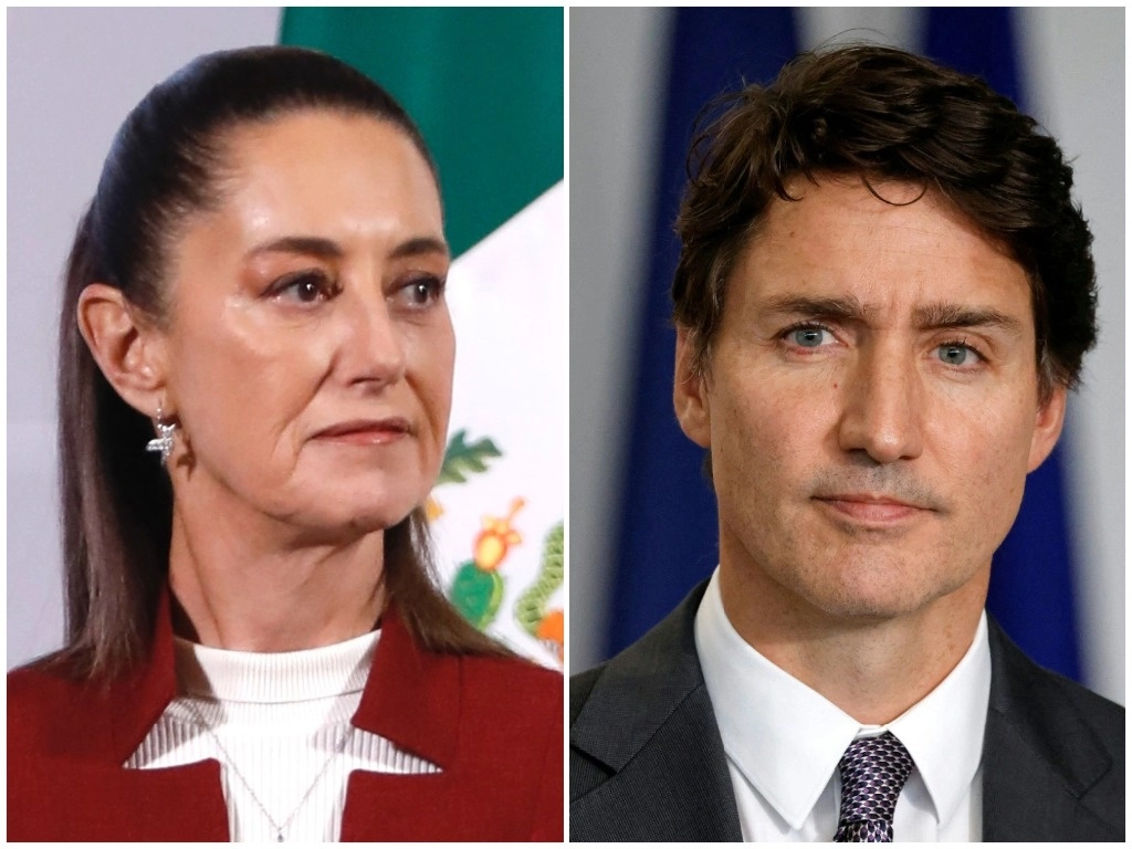 La presidenta Claudia Sheinbaum y el primer ministro saliente Justin Trudeau expusieron sus posiciones sobre la anunciada aplicación de aranceles por parte de Estados Unidos. Foto Germán Canseco y Afp