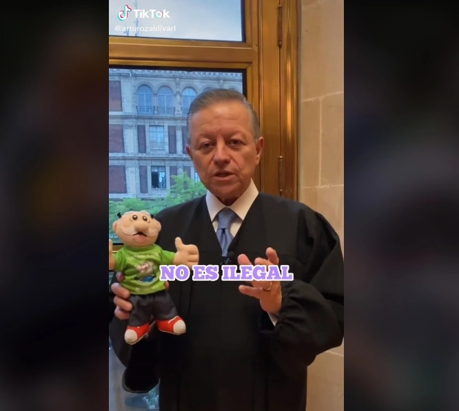 El presidente de la SCJN, Arturo Zaldívar, publicó un video en su cuenta de TikTok afirmando que no es ilegal aventar peluches del Doctor Simi en los conciertos masivos. Imagen tomada de la red social @arturozaldivarl