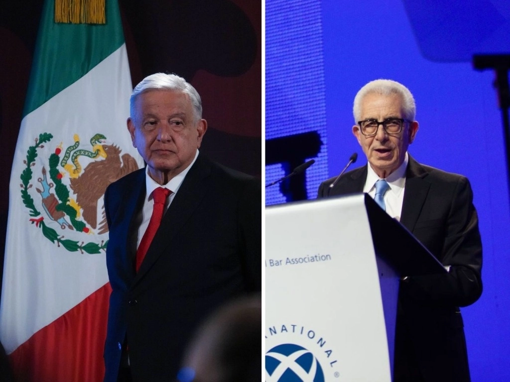 En las imágenes, el presidente Andrés Manuel López Obrador durante su conferencia matutina en Palacio Nacional, el 18 de septiembre de 2024; y el ex mandatario Ernesto Zedillo, durante la inauguración del International Bar Association, en la Ciudad de México, el 16 de septiembre de 2024. Foto Cuartoscuro