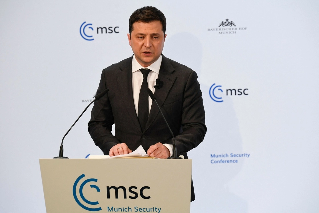 Volodimir Zelenski en conferencia de prensa. Foto Afp